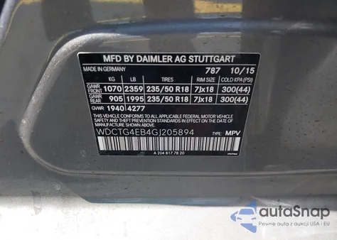 2016 Mercedes-Benz Gla 250 from USA, damaged, VIN WDCTG4EB4GJ205894